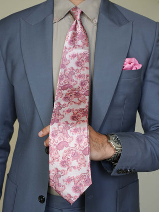 Rose Pink Broad Floral Tie Set