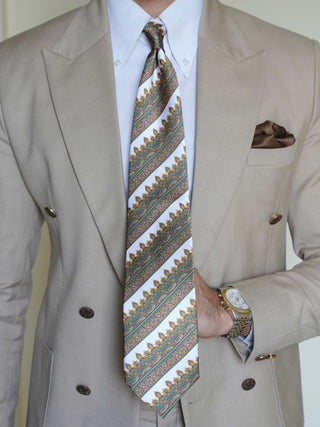 White Green Diagonal Art Silk Tie & Pocket Square