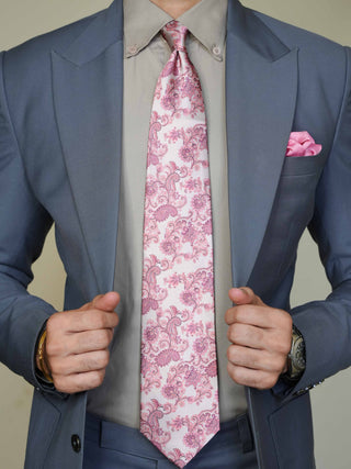 Rose Pink Broad Floral Tie Set