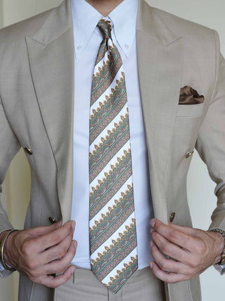 White Green Diagonal Art Silk Tie & Pocket Square