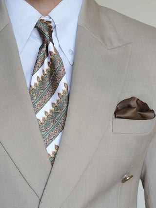 White Green Diagonal Art Silk Tie & Pocket Square