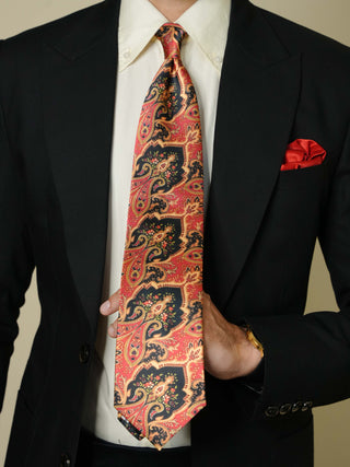 Redish Black Paisley Broad Tie Set