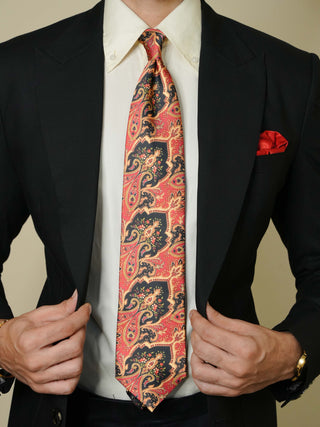 Redish Black Paisley Broad Tie Set