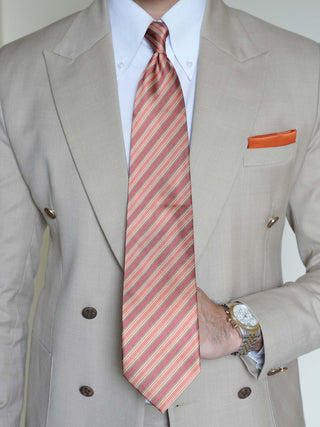 Orange Stripe Art Silk Tie & Pocket Square