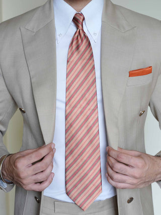 Orange Stripe Art Silk Tie & Pocket Square