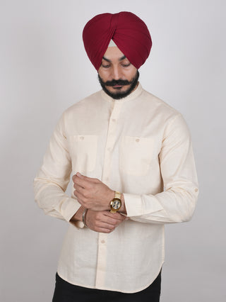 Vanilla Linen Mandarin Collar Shirt