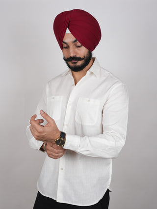Off White Linen Double Pocket Shirt