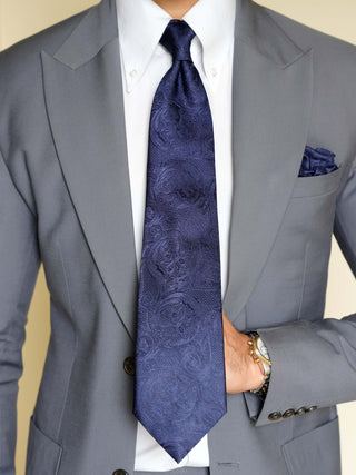 Navy Self Paisley Tie & Pocket Square