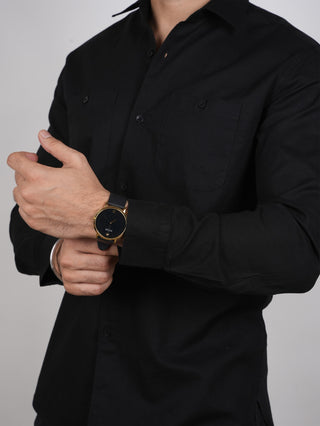 Black Linen Double Pocket Shirt