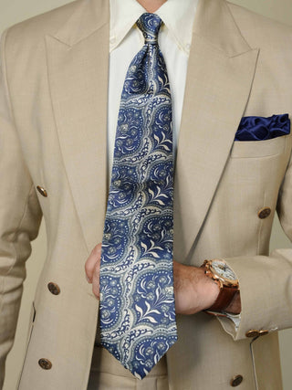 Cremish Blue Paisley Broad Tie Set