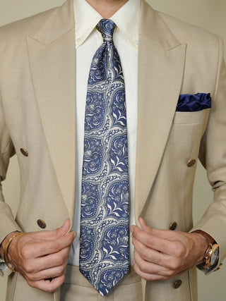 Cremish Blue Paisley Broad Tie Set