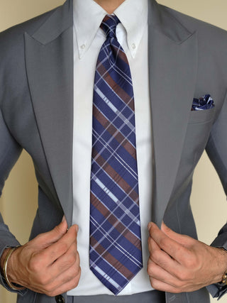Navy Plaid Check Tie & Pocket Square