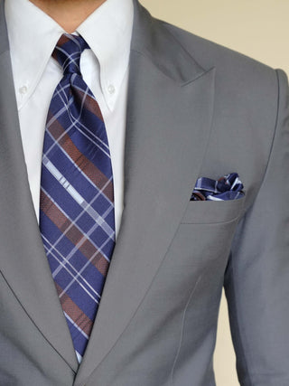 Navy Plaid Check Tie & Pocket Square