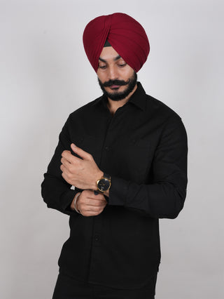 Black Linen Double Pocket Shirt