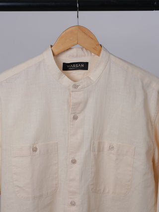 Vanilla Linen Mandarin Collar Shirt