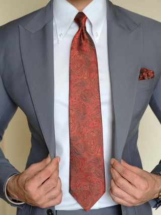 Burnt Orange Paisley Tie & Pocket Square