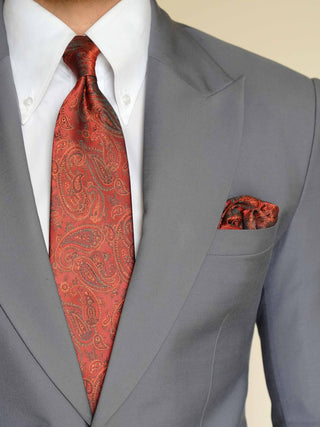 Burnt Orange Paisley Tie & Pocket Square