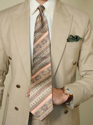 Green Peach Stripe Broad Tie Set