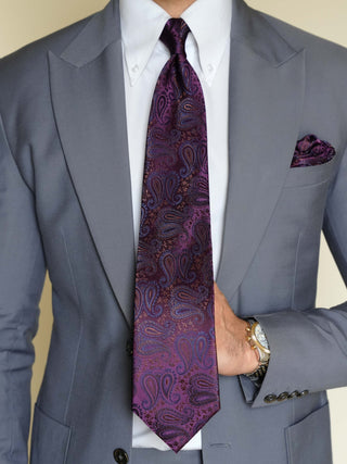 Burgundy Paisley Tie & Pocket Square