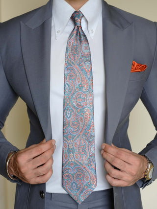Teal Orange Paisley Art Silk Tie & Pocket Square