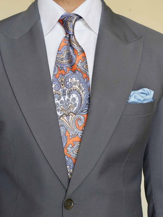 Vinatge Blue Orange Paisley Broad Tie Set