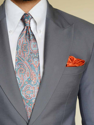 Teal Orange Paisley Art Silk Tie & Pocket Square