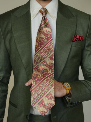 Reddish Green Paisley Broad Tie Set