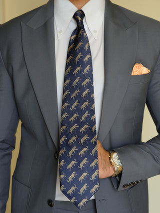 Navy Leopard Print Art Silk Pocket Square