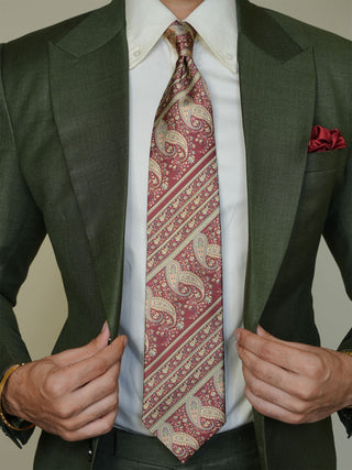 Reddish Green Paisley Broad Tie Set