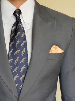 Navy Leopard Print Art Silk Pocket Square