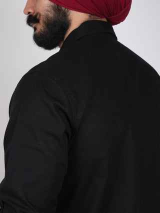 Black Linen Double Pocket Shirt