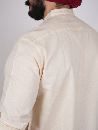 Vanilla Linen Mandarin Collar Shirt