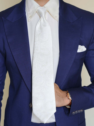 White Self Paisley Tie & Pocket Square