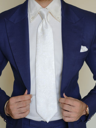 White Self Paisley Tie & Pocket Square