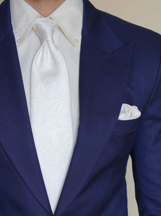 White Self Paisley Tie & Pocket Square