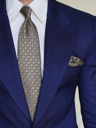 Silver Gold Tile Tie & Pocket Square