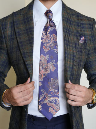Navy Blue Paisley Broad Tie Set