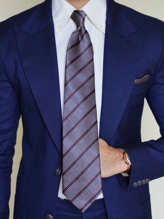 Blue Stripe Houndstooth Tie & Pocket Square