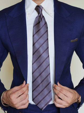 Blue Stripe Houndstooth Tie & Pocket Square