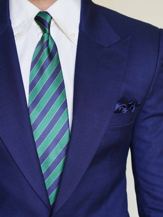 Green Navy Stripe Art Silk Tie & Pocket Square