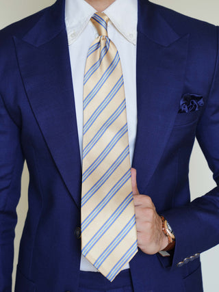 Yellow Blue Stripe Art Silk Tie & Pocket Square