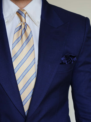 Yellow Blue Stripe Art Silk Tie & Pocket Square