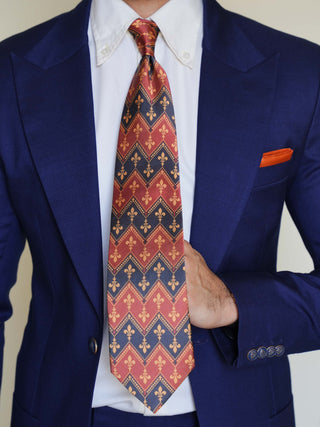 Crimson Navy Crest Art Silk Tie & Pocket Square