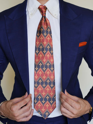 Crimson Navy Crest Art Silk Tie & Pocket Square