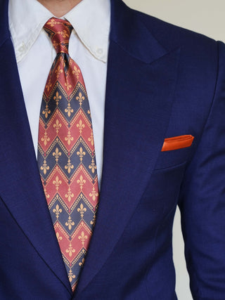Crimson Navy Crest Art Silk Tie & Pocket Square