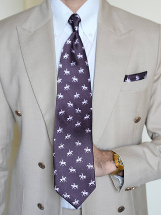 Brown Polo Horse Tie & Pocket Square