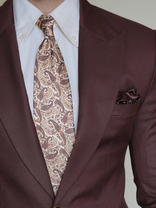 Cream Brown Paisley Art Silk Tie & Pocket Square