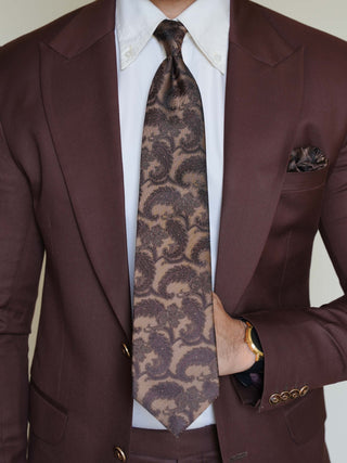Tan Brown Paisley Tie & Pocket Square