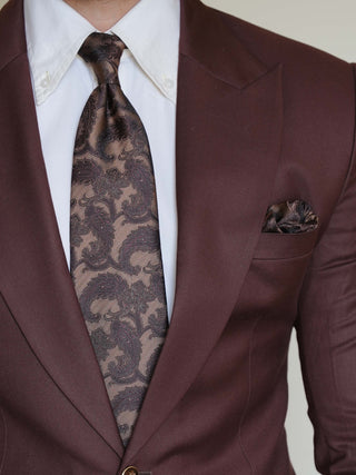 Tan Brown Paisley Tie & Pocket Square