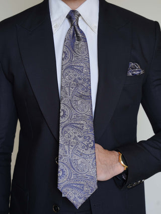 Silver Purple Paisley Tie & Pocket Square